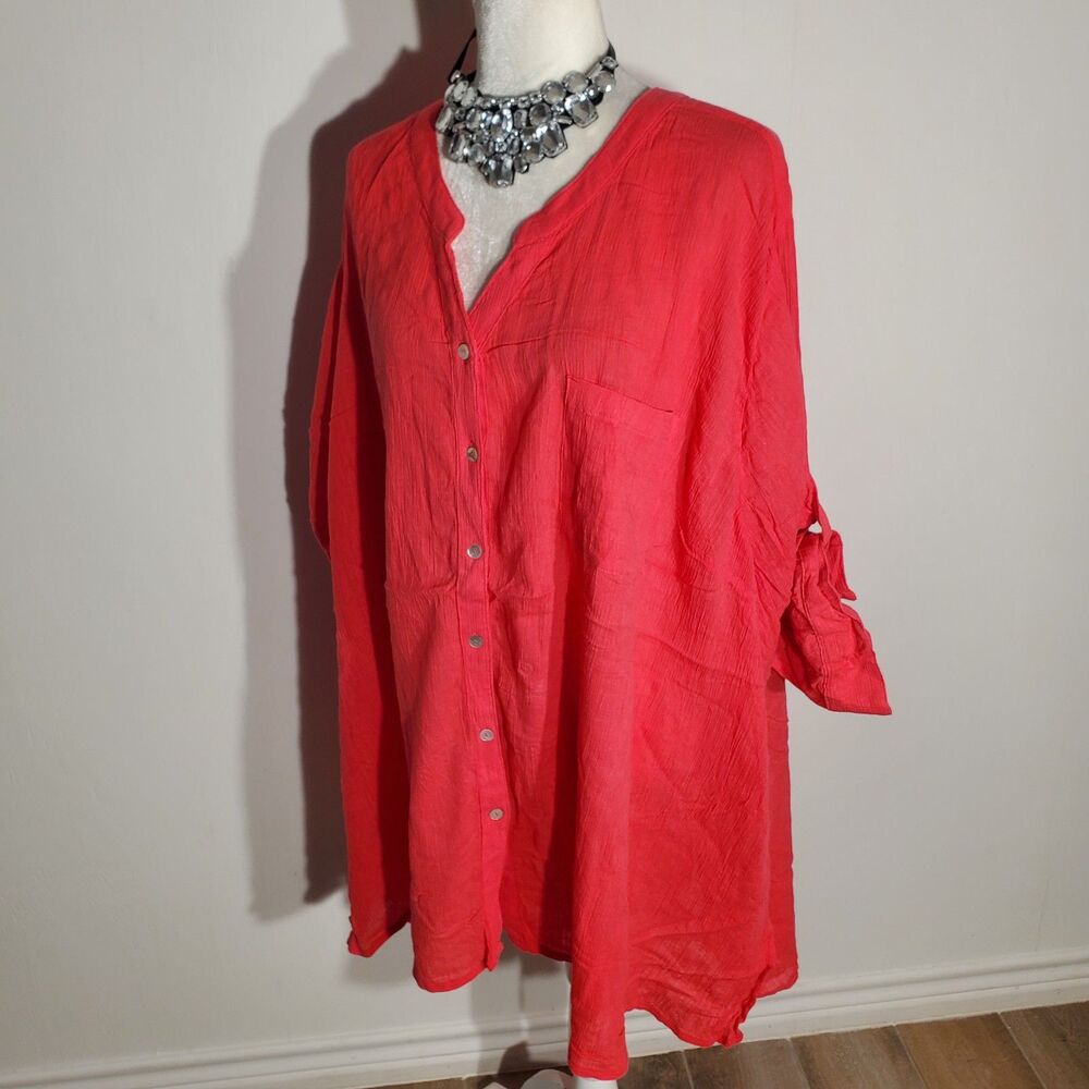 CATHERINES TUNIC PINK 3/4 SLEEVE COTTON SIZE 4X
